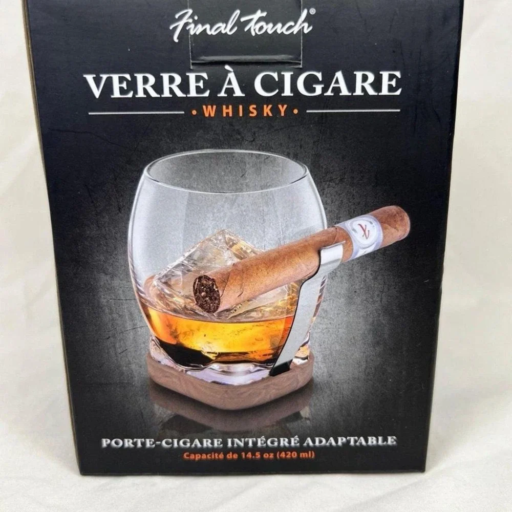 Final Touch Whiskey Cigar Glass Unisex 14.5oz Clear NEW GS130 Built-in Grip Base